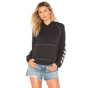 SUNDRY Stars Cropped Hoodie in Soft Black Size Large